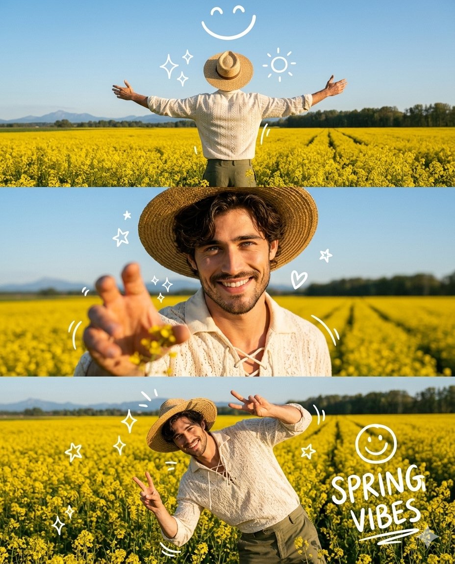 A high-quality 3-panel vertical photo collage of a handsome