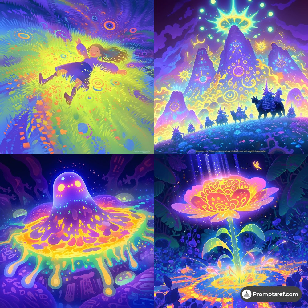 超现实主义+赛博朋克+迷幻能量：
发光的紫色