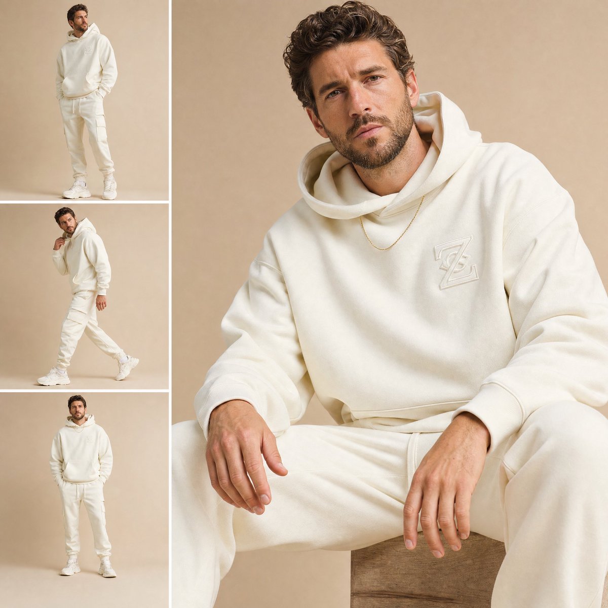 A professional fashion lookbook multi-panel collage grid sho