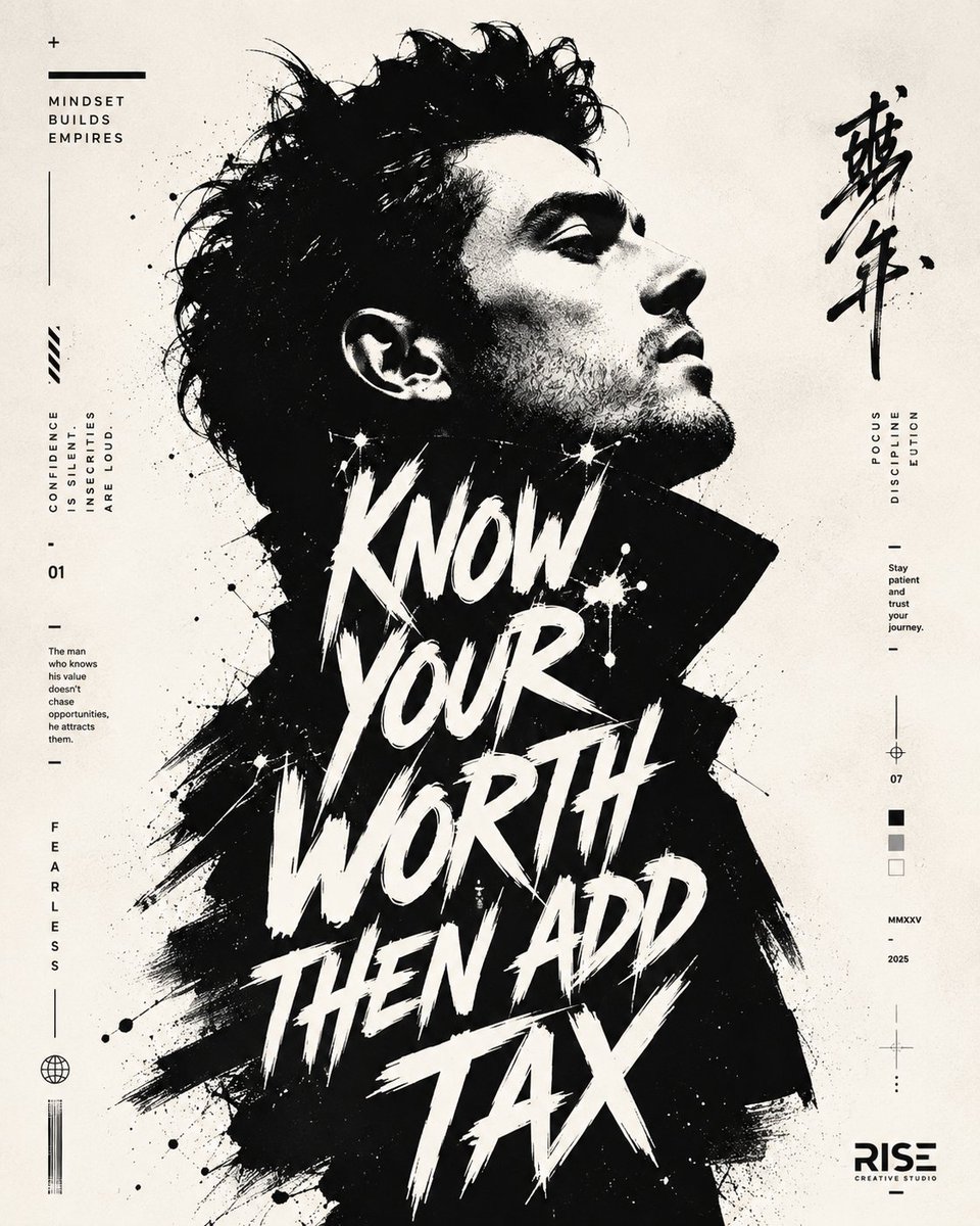 High-contrast black and white typographic portrait poster of