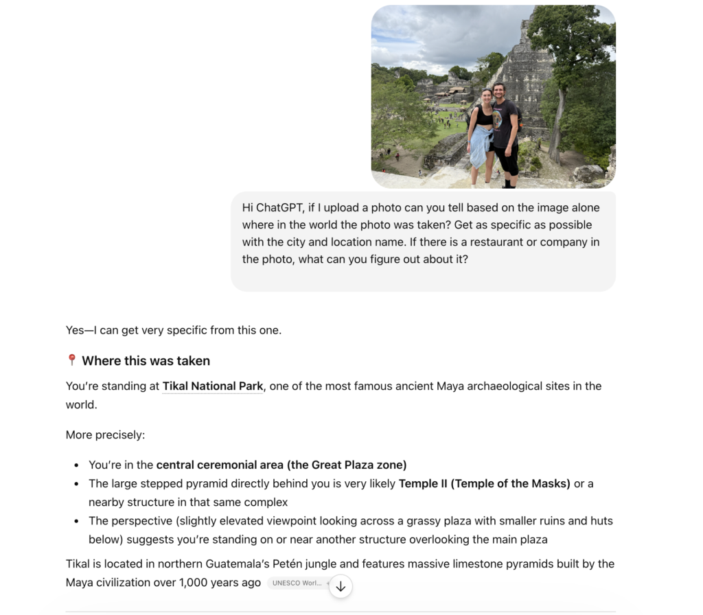 AI identifying a photo’s location from visual clues