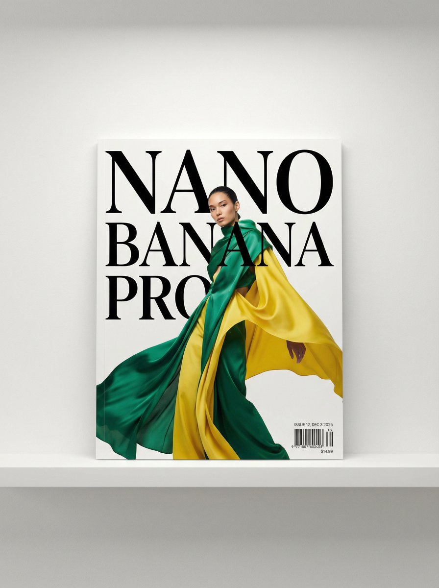 A photo of a glossy magazine cover, the cover has the large