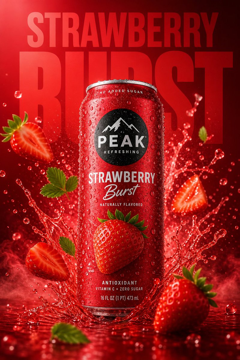 A high-resolution, vibrant product ad featuring a (strawberr