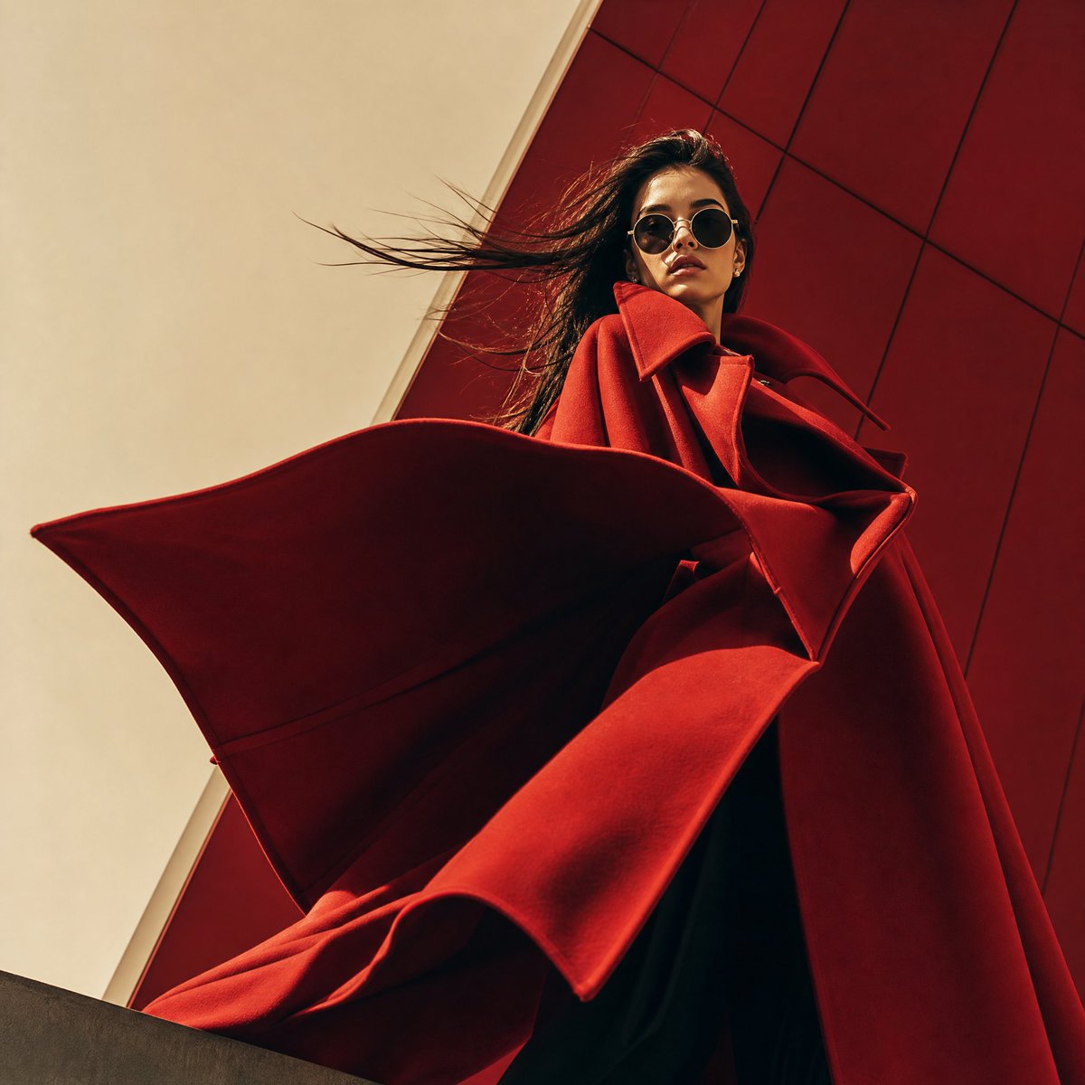 High-fashion editorial portrait, young woman with sleek pull