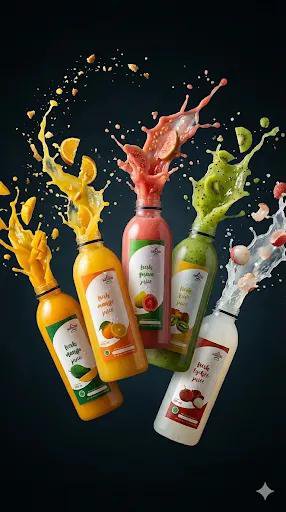 A high-speed commercial photograph capturing a dynamic explo