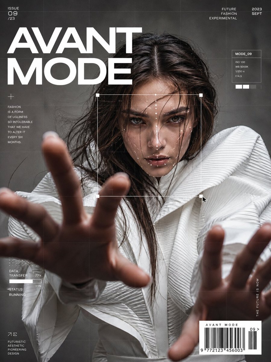 Ultra-realistic fashion editorial portrait of a confident wo