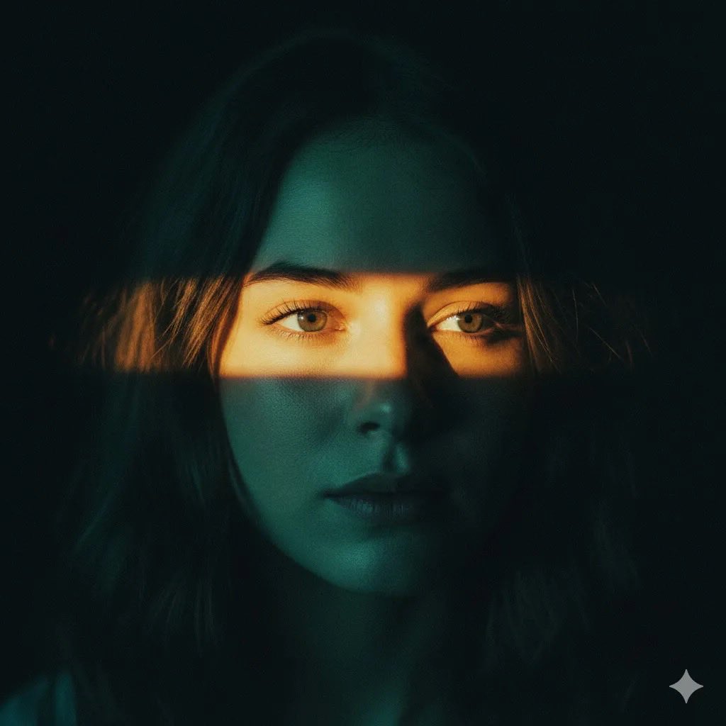 Ultra-realistic cinematic portrait of a young woman with sof