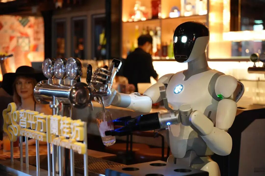 UBTECH AlphaBot 2 service robot working as a bartender at a Lan Kwai Fong bar in Hong Kong