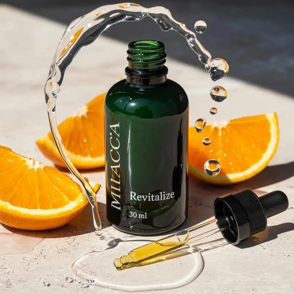 Ultra-realistic premium skincare serum bottle (dark green gl