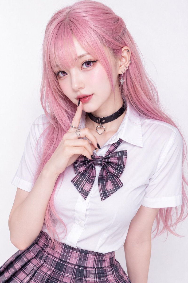 A studio fashion portrait of a young woman with long pastel