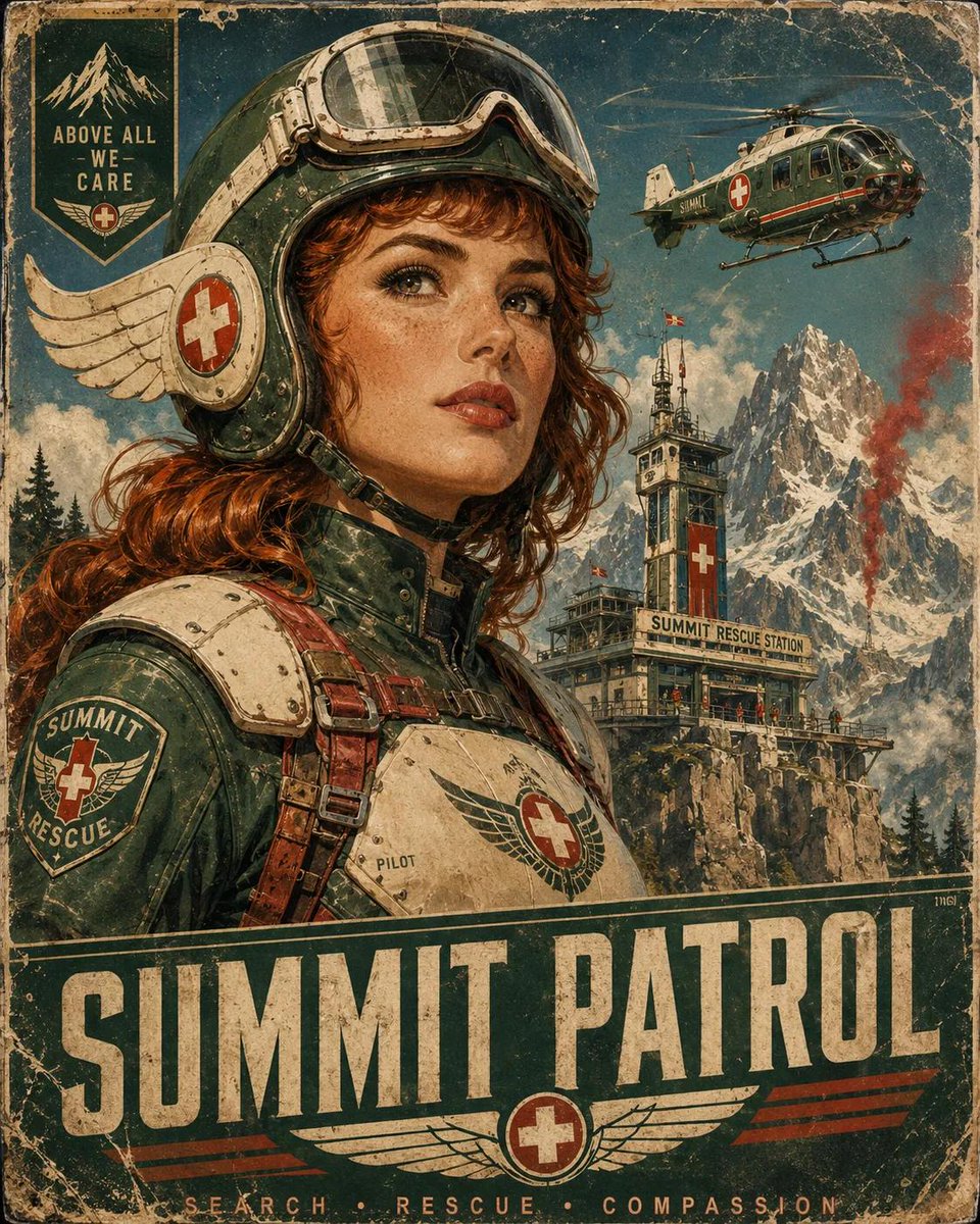 Retro-futuristik targ‘ibot sayohat posteri, qahramonona aviatsiya e