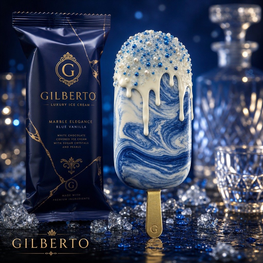 A premium commercial product advertisement for a luxury gour