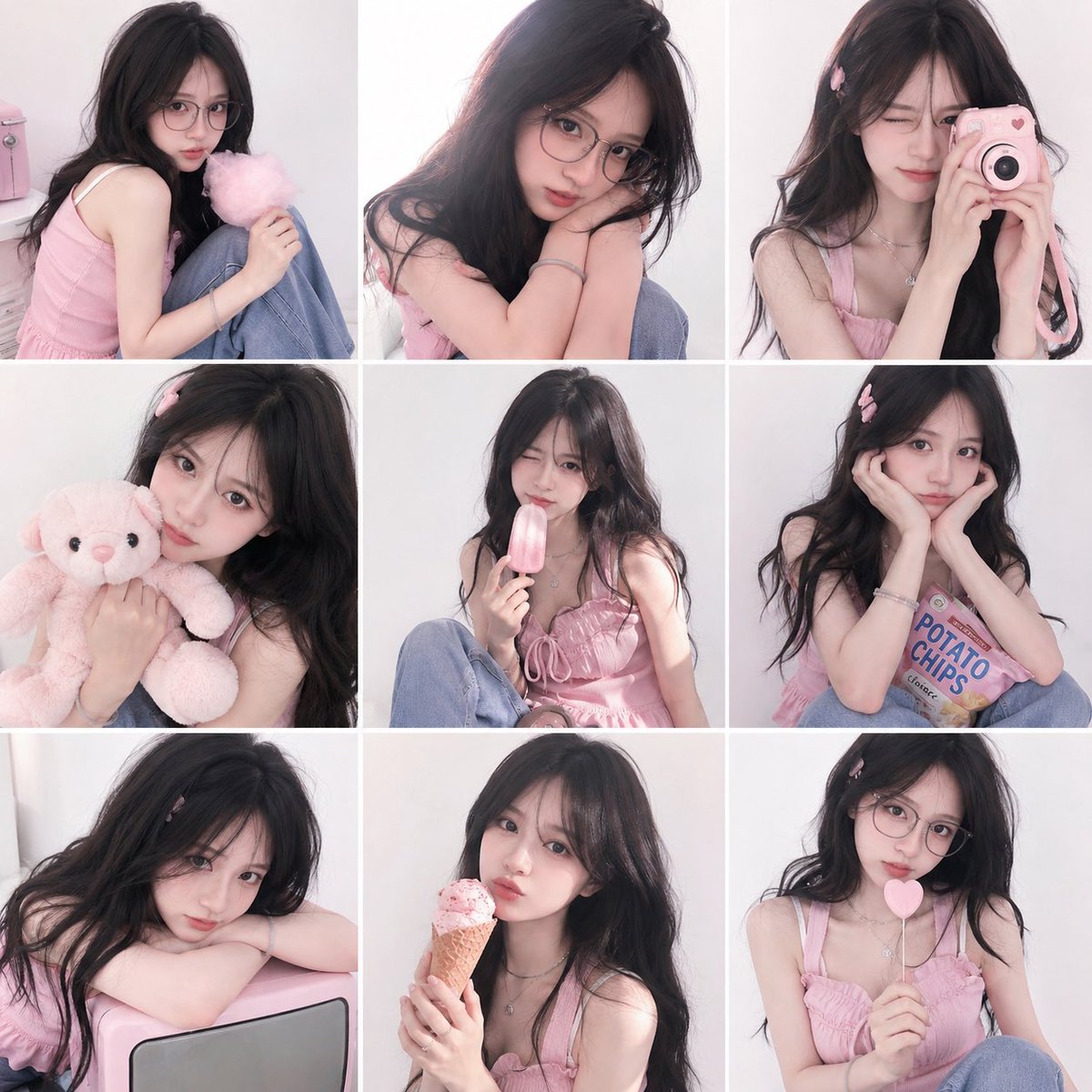 A highly aesthetic Korean soft-girl editorial collage in a c
