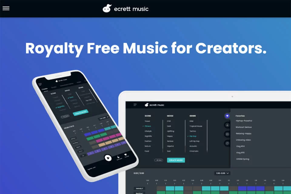 ecrett musicの音楽生成と動画用BGM制作画面のイメージ