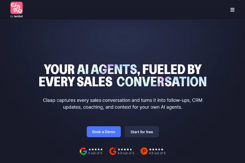 واجهة مساحة عمل Claap لتفريغ الاجتماعات والتعاون فالمبيعات
