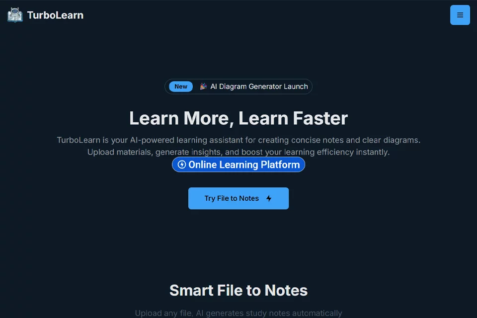 واجهة TurboLearn كتنظّم مواد التعلّم فمذكّرات ومحتوى للمراجعة