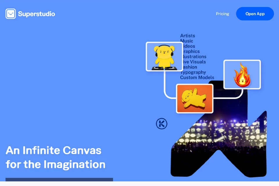 Superstudioの無限キャンバス型マルチメディア制作画面のイメージ