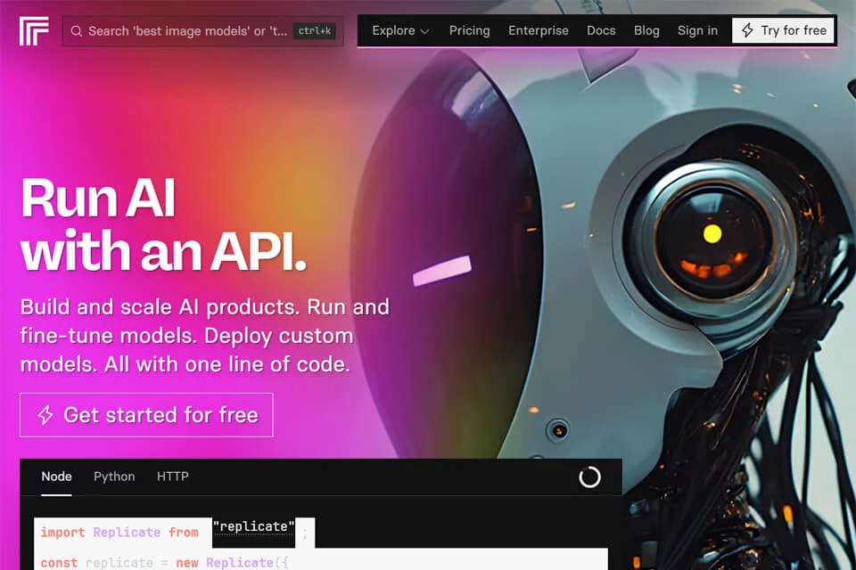 صفحة منتج Replicate لمنصة النماذج السحابية