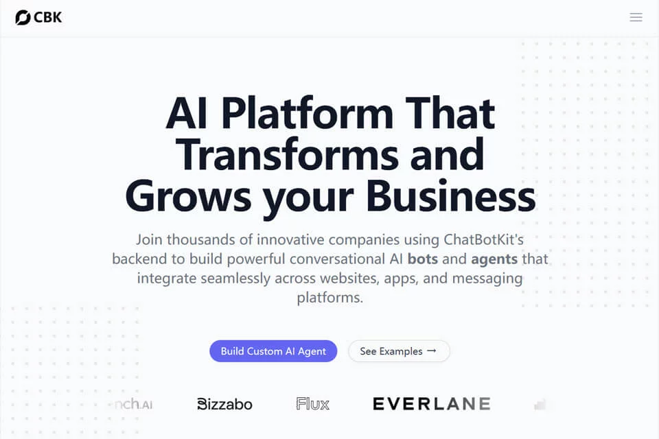 ChatBotKit modulli AI dialog platformasi interfeysi namunasi
