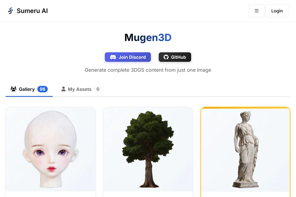 사진을 인터랙티브 3D 에셋으로 변환하는 Mugen3D 제품 인터페이스 예시