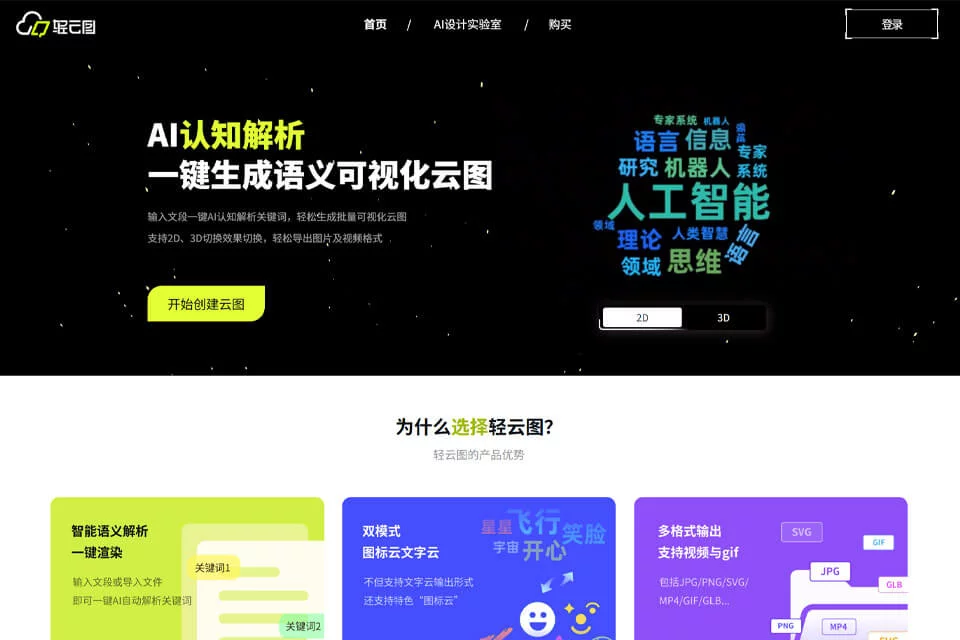轻云图에서 텍스트 워드 클라우드를 생성하는 제품 인터페이스 예시