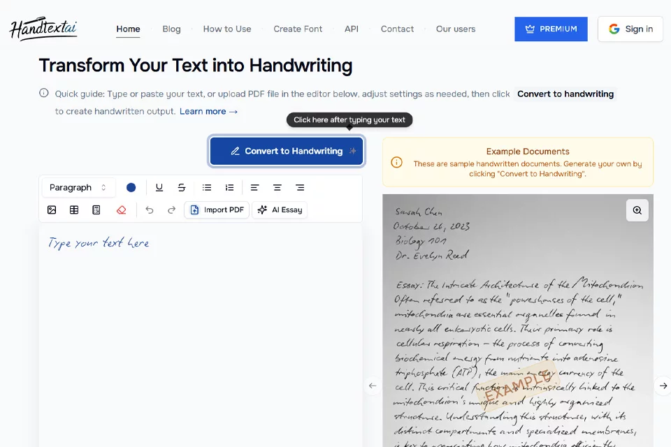 صورة غلاف لواجهة HandtextAI الخاصة بتوليد وثائق مكتوبة بخط اليد