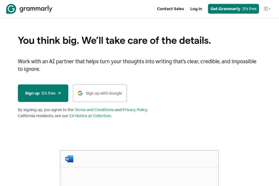 ইংরেজি লেখা পরীক্ষা ও পুনর্লিখনের জন্য Grammarly-এর এডিটর ইন্টারফেসের উদাহরণ